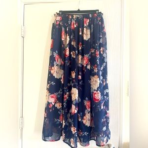 Blue Floral Long Skirt